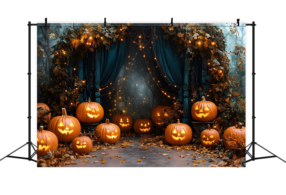 Toile de Fond Guirlande Lumineuse de Lanternes Citrouilles d'Halloween RR8-377