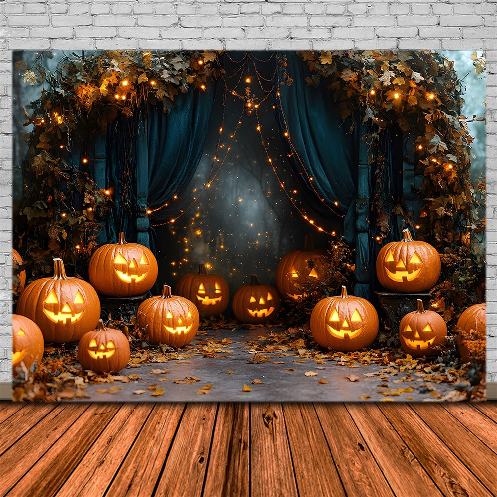 Toile de Fond Guirlande Lumineuse de Lanternes Citrouilles d'Halloween RR8-377