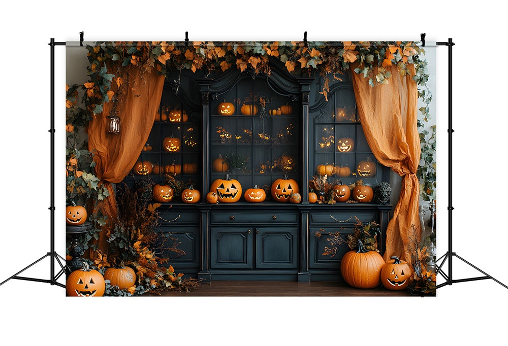 Toile de Fond Intérieur Rétro avec Buffet et Citrouilles d'Halloween RR8-378