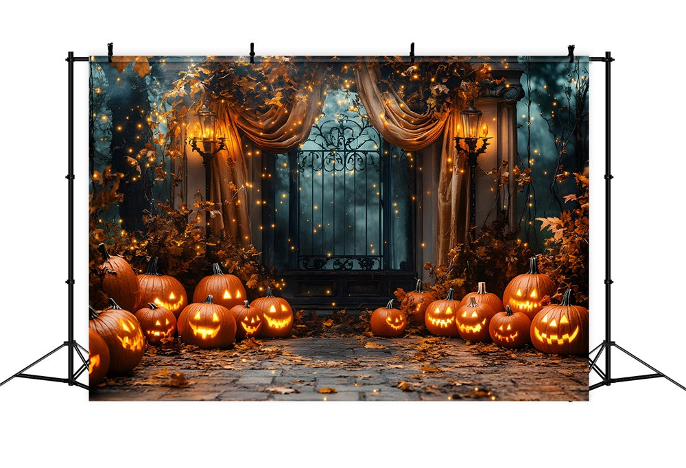 Toile de Fond Nuit d'Halloween avec Citrouilles Lumineuses RR8-384