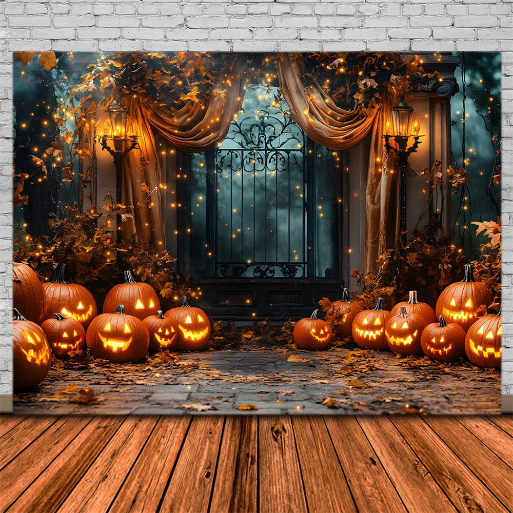 Toile de Fond Nuit d'Halloween avec Citrouilles Lumineuses RR8-384