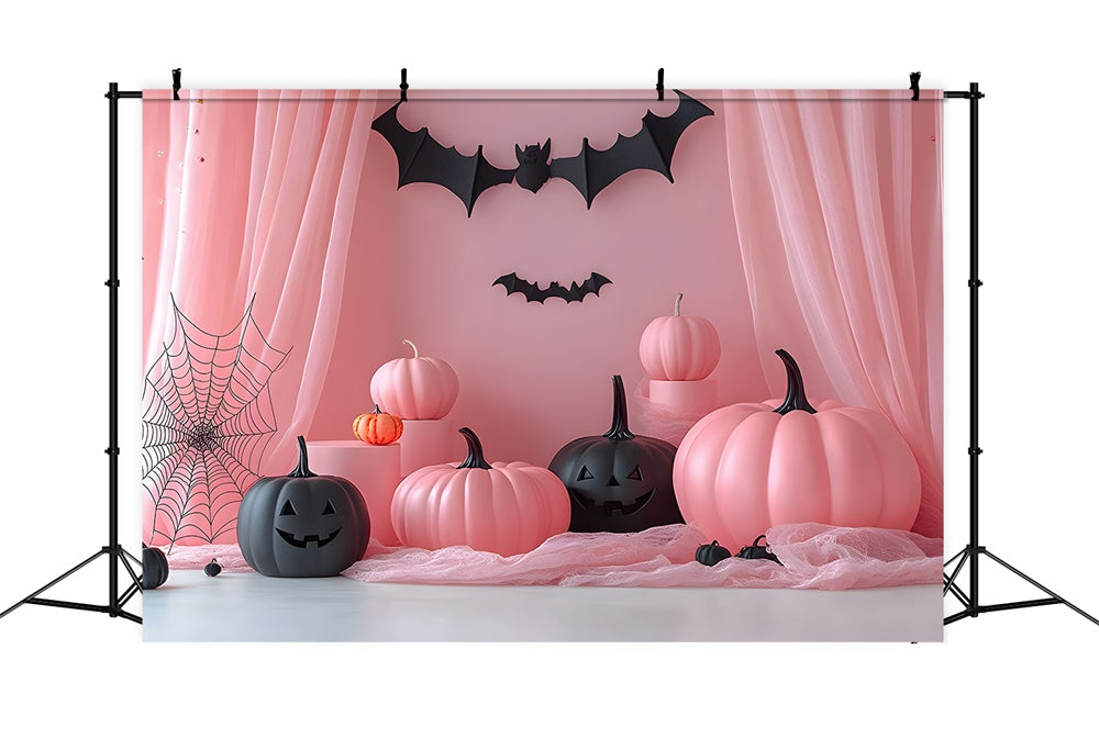 Toile de Fond Citrouilles Roses et Chauves-Souris d'Halloween RR8-387