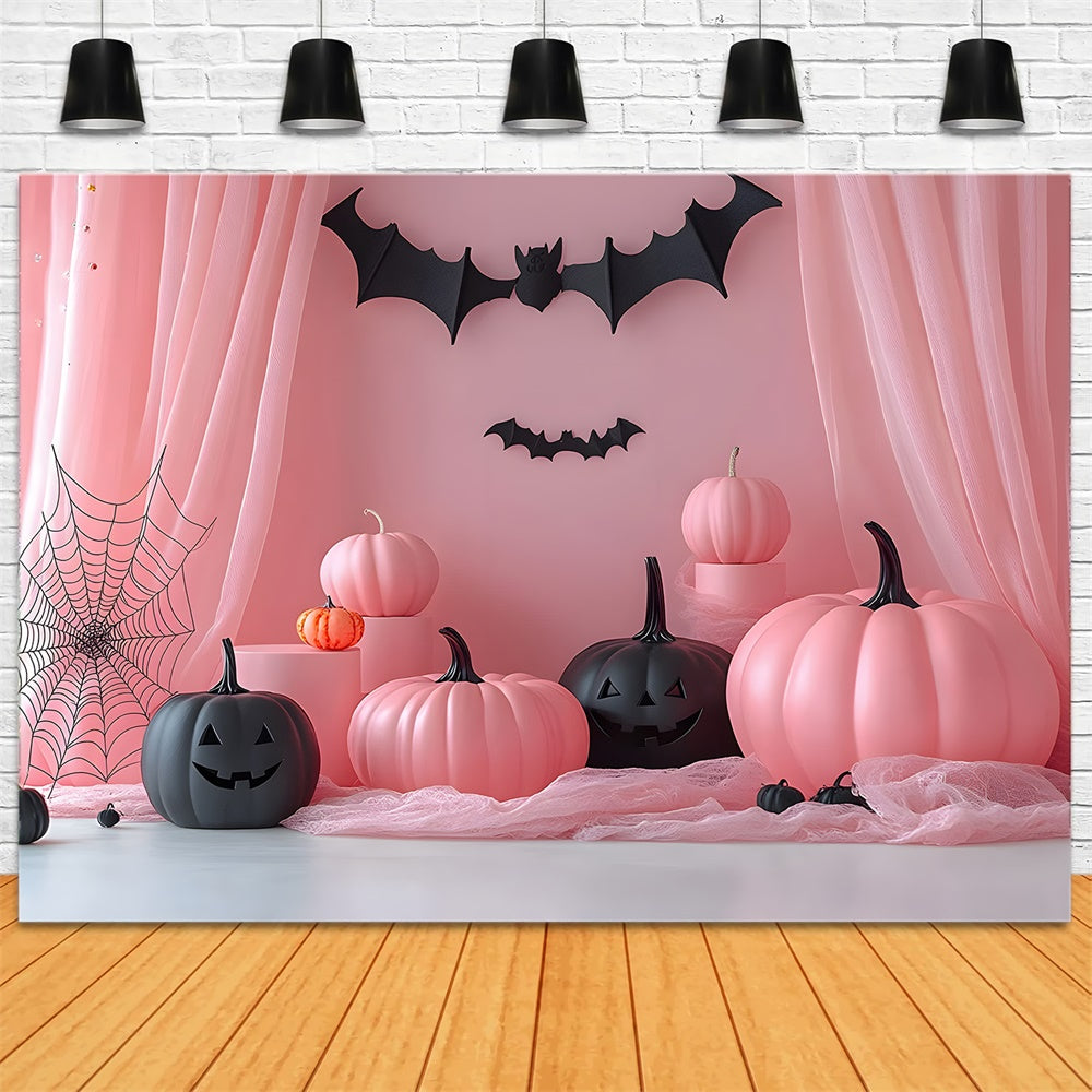 Toile de Fond Citrouilles Roses et Chauves-Souris d'Halloween RR8-387