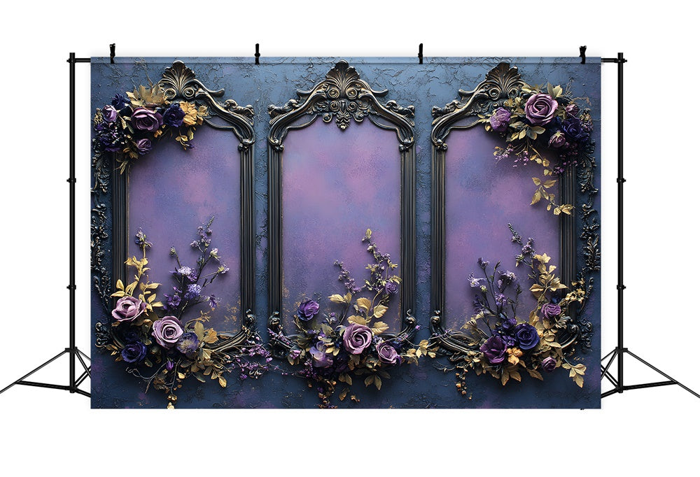 Toile de Fond Cadre de Fleurs Violettes sur Mur d'Halloween RR8-390