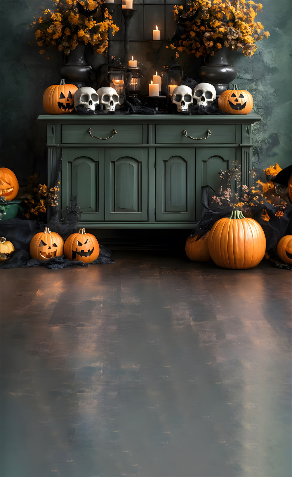 Toile de Fond Citrouille et Squelette Horrible d'Halloween RR8-399