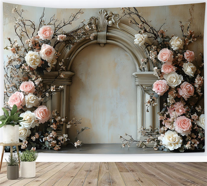 Toile de Fond Boho d'Arche Florale en Rose + Sol en Bois Classique BRP10-500 main image 1