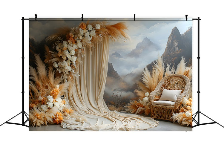 Toile de Fond Vue sur Montagne avec Pampas Bohème RR8-462