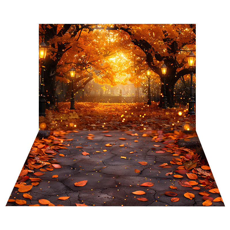 Toile de Fond de Feuilles Tombantes Automnales + Sol de Sentier en Pierre RR8-524