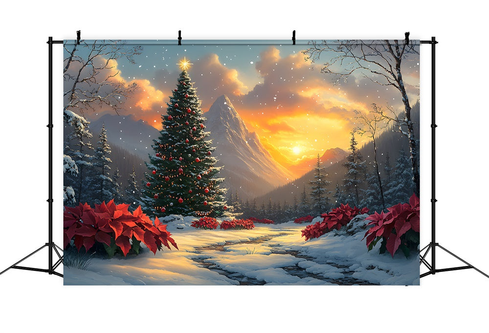 Toile de fond Sapin Montagne Enneigée de Noël RR8-53