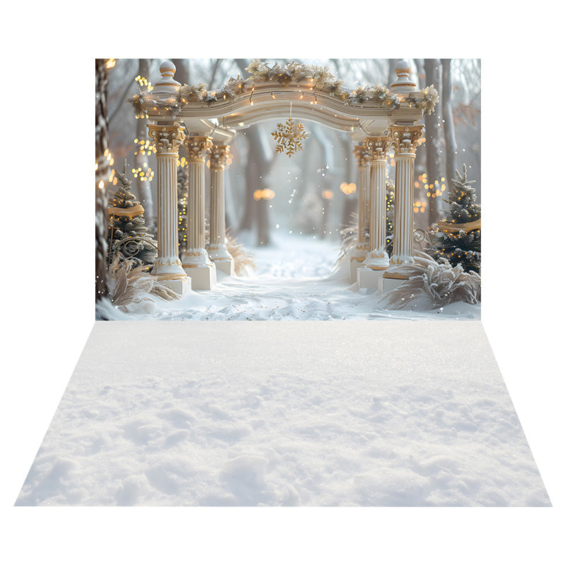 Toile de Fond d'Arche de Flocons de Neige de Noël + Sol en Neige Blanche RR8-561