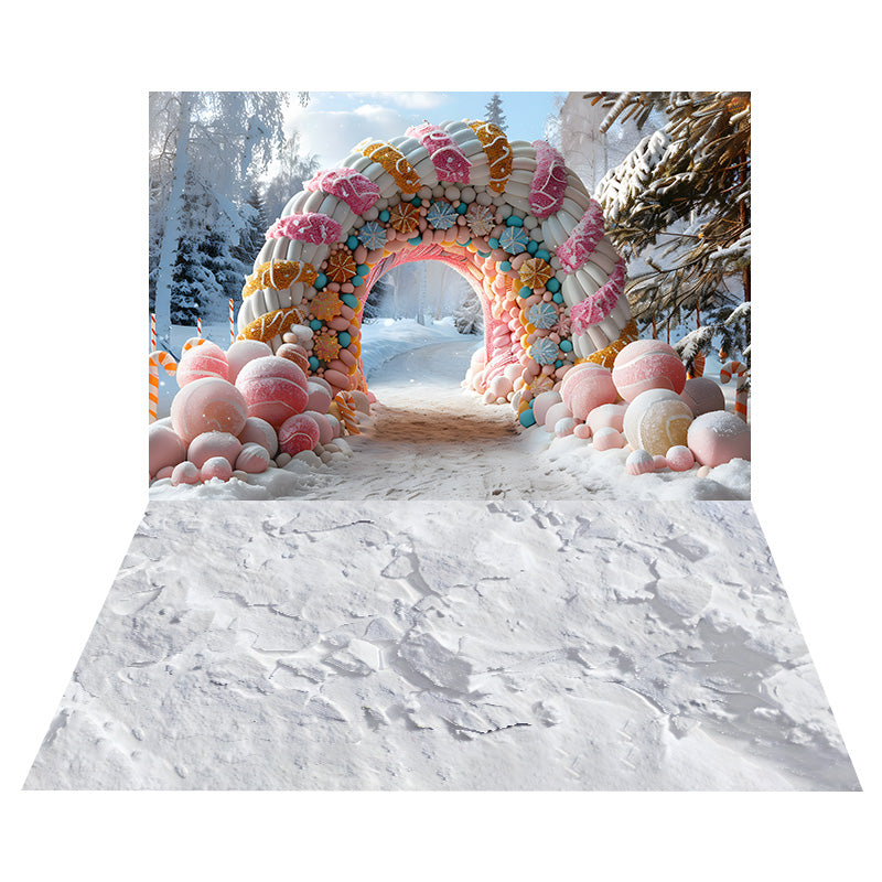 Toile de Fond d'Arche de Bonbons de Noël + Sol Recouvert de Neige RR8-575