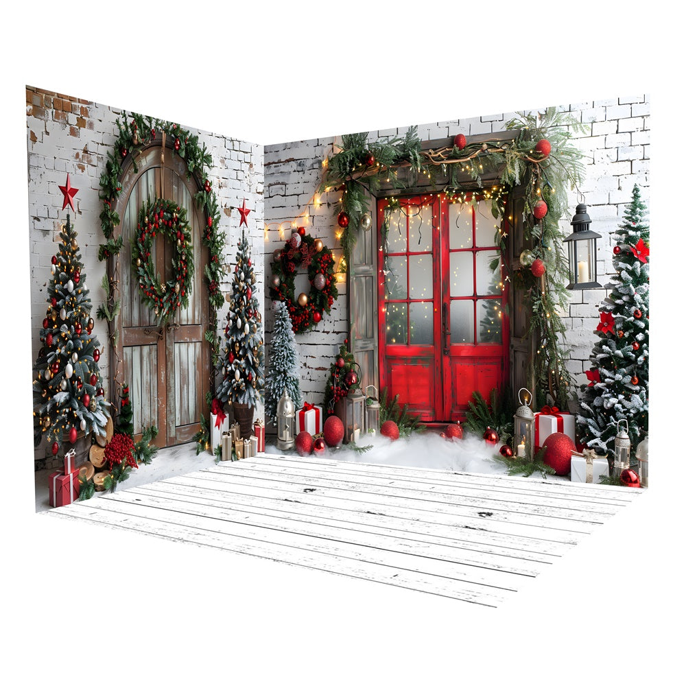 Ensemble de chambre de mur avec porte décorée classique pour Noël RR8-611