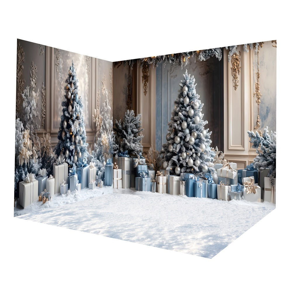 Ensemble de chambre de mur rétro avec arbre de Noël et cadeaux pour Noël RR8-630