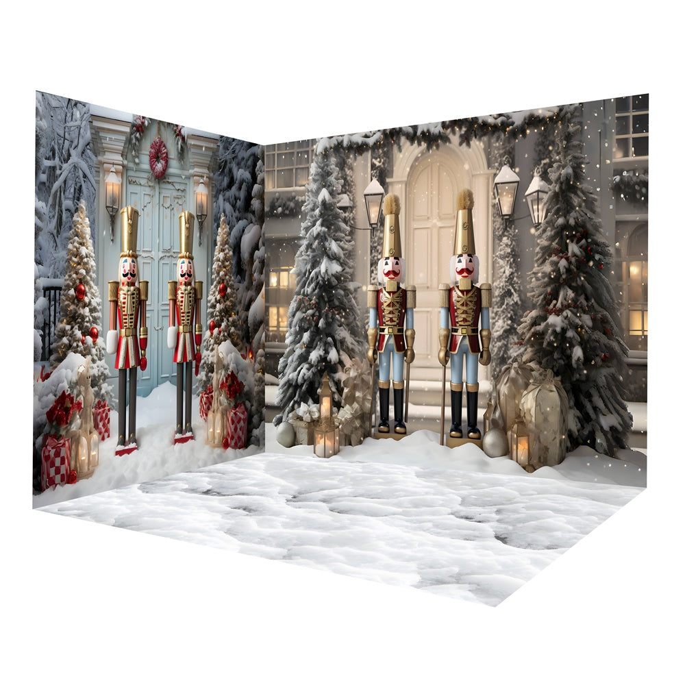 Ensemble de chambre de porte avec casse-noisette et arbres enneigés pour Noël RR8-635