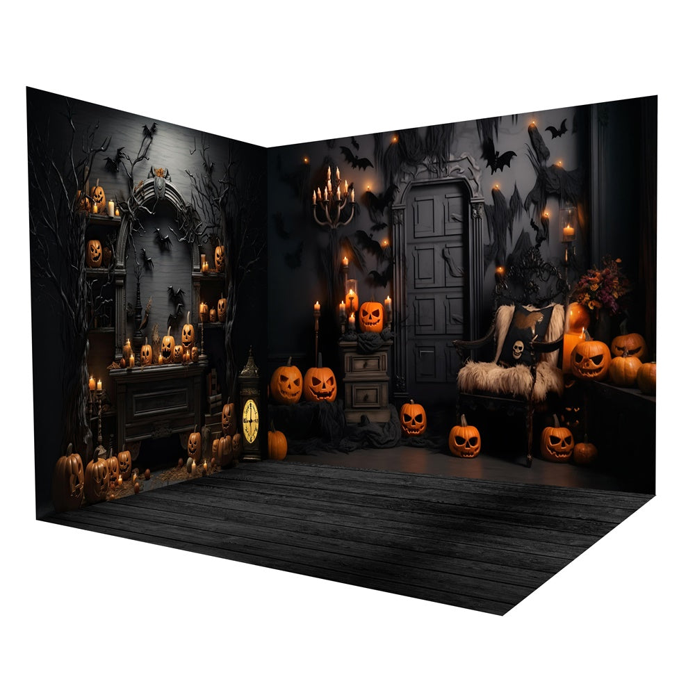 Ensemble de chambre de mur rétro avec citrouilles pour Halloween RR8-638