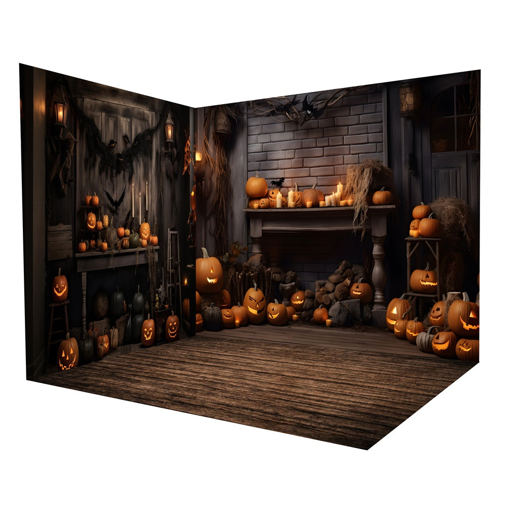 Ensemble de chambre rustique avec bougies citrouilles pour Halloween RR8-644