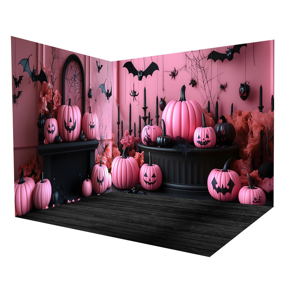 Ensemble de chambre de mur rose avec citrouille maléfique pour Halloween RR8-648