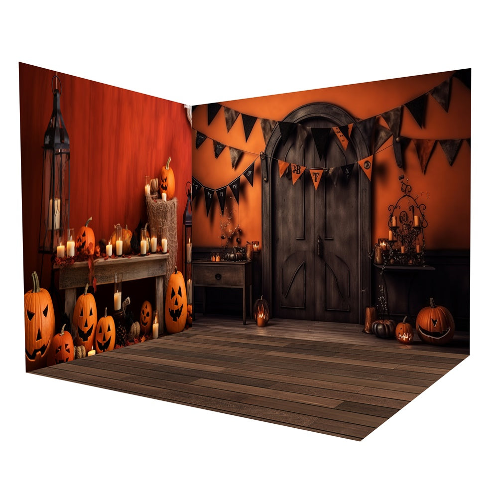 Ensemble de chambre de mur et porte rétro avec citrouille pour Halloween RR8-649