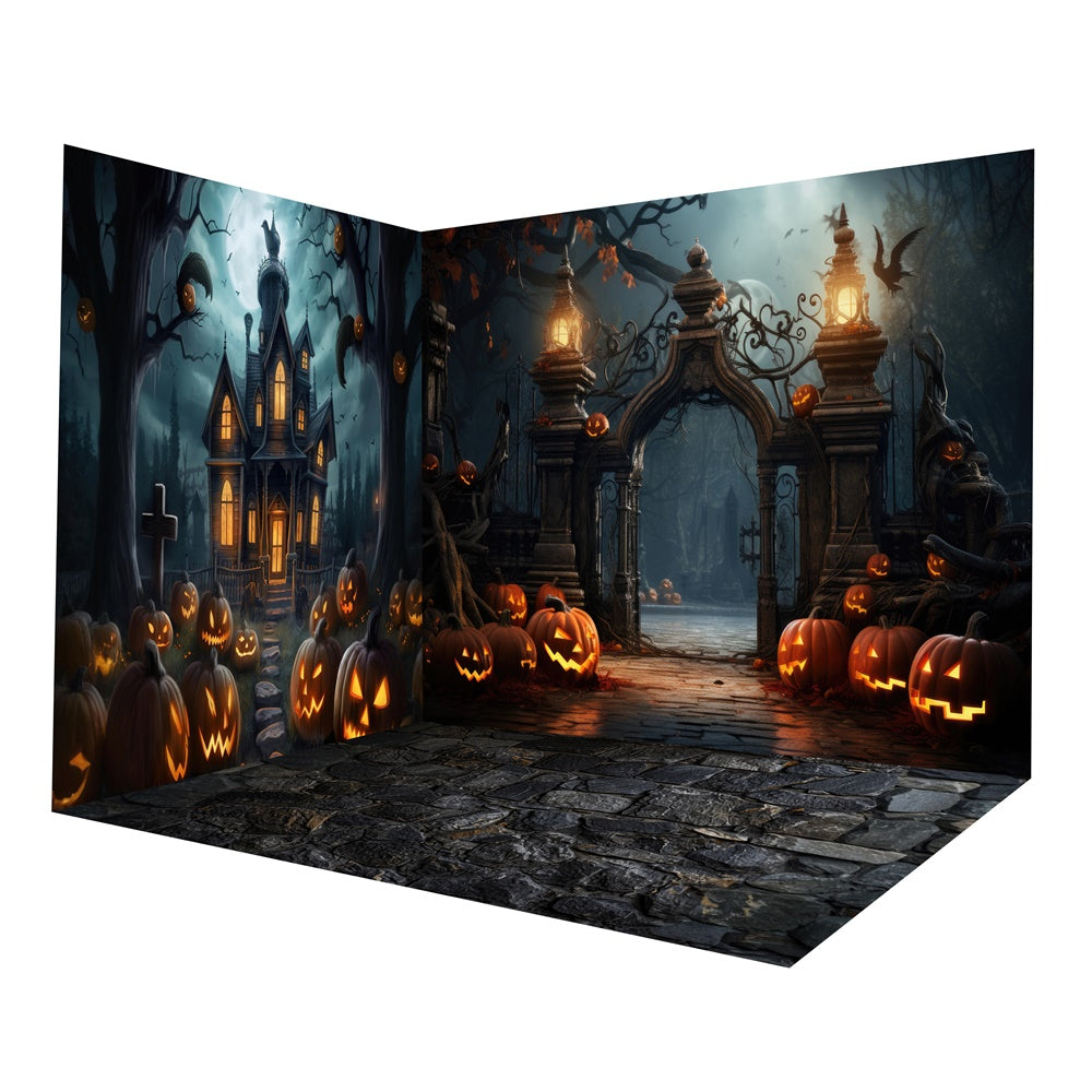 Ensemble de chambre de porte sépulcrale effrayante dans la nuit pour Halloween RR8-650