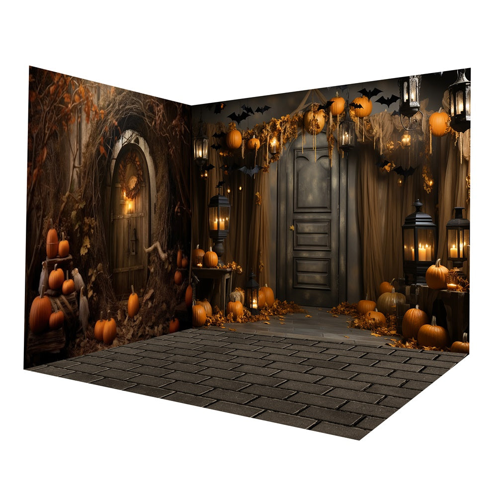 Ensemble de chambre de mur rustique avec citrouilles pour Halloween RR8-651