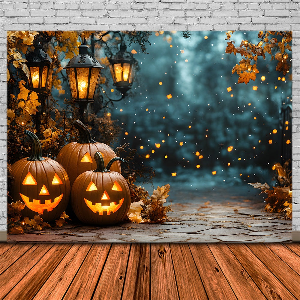 Toile de fond Citrouille avec feuilles d'érable fanées d'Halloween RR9-111