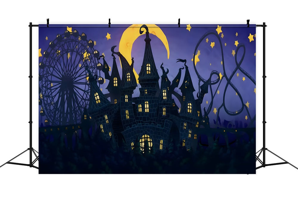 Toile de fond Château hanté sous le ciel nocturne d'Halloween RR9-114