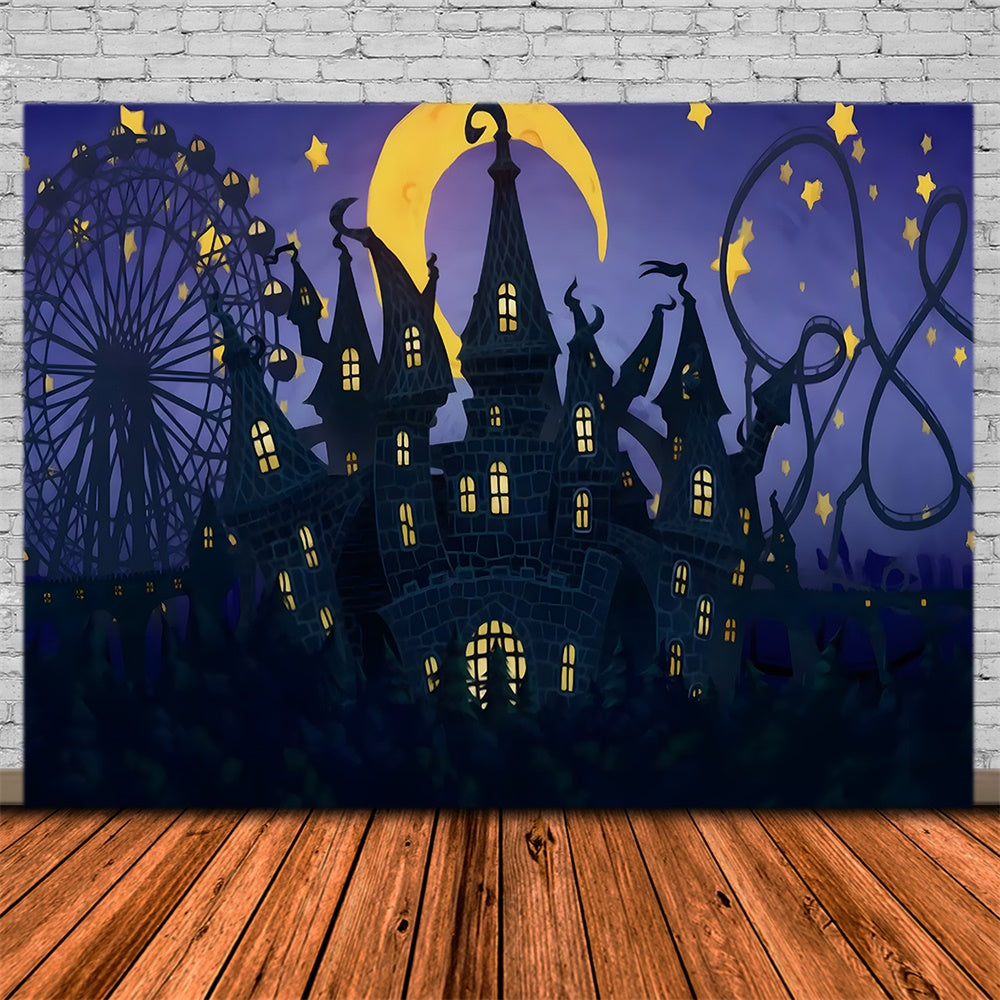 Toile de fond Château hanté sous le ciel nocturne d'Halloween RR9-114