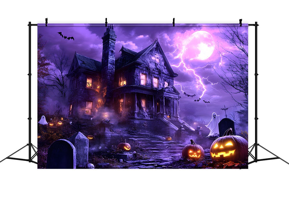 Toile de fond Maison hantée illuminée dans la nuit d'Halloween RR9-119