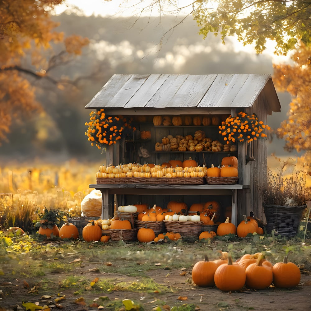 Toile de fond Présentation en bois avec récolte de citrouilles automnales RR9-12