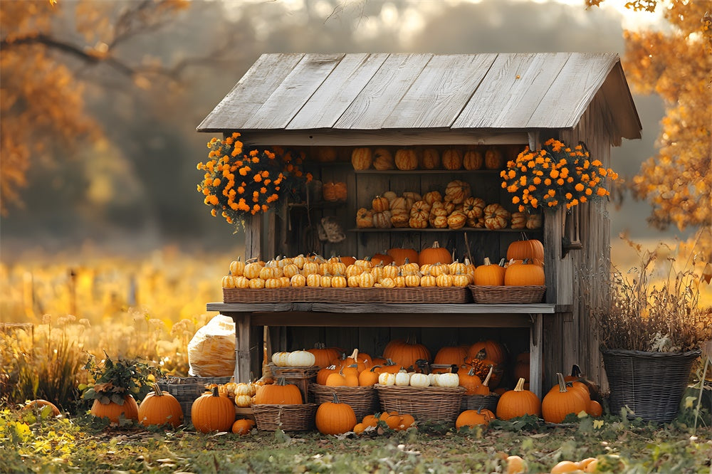 Toile de fond Présentation en bois avec récolte de citrouilles automnales RR9-12