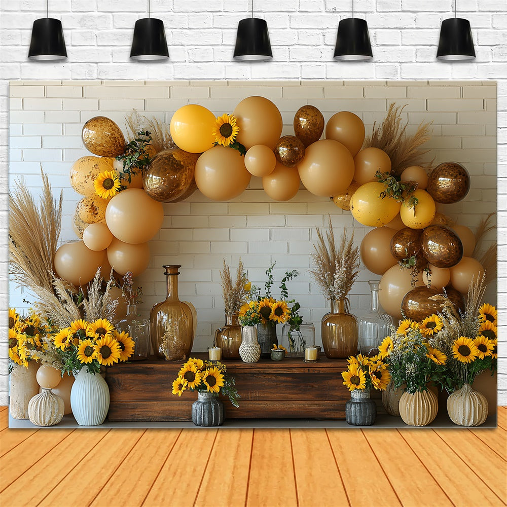 Toile de fond Arche de tournesols et ballons mur automnal RR9-19