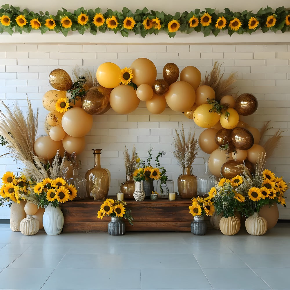 Toile de fond Arche de tournesols et ballons mur automnal RR9-19