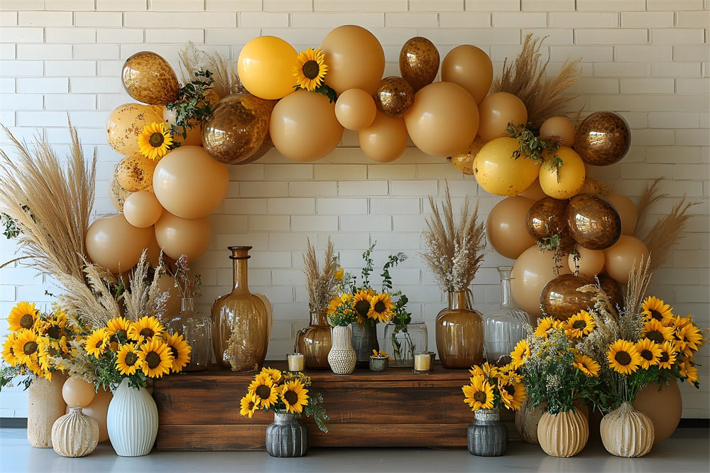 Toile de fond Arche de tournesols et ballons mur automnal RR9-19