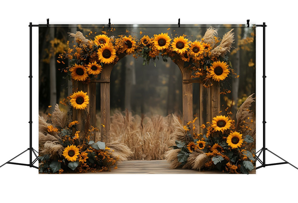 Toile de fond Arche de tournesols et porte pour photographie automnale RR9-28