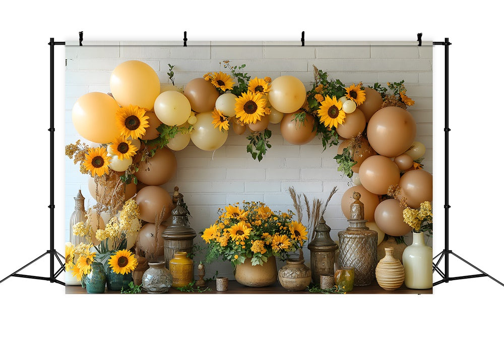 Toile de fond Mur décoré de tournesols et ballons automnaux RR9-37