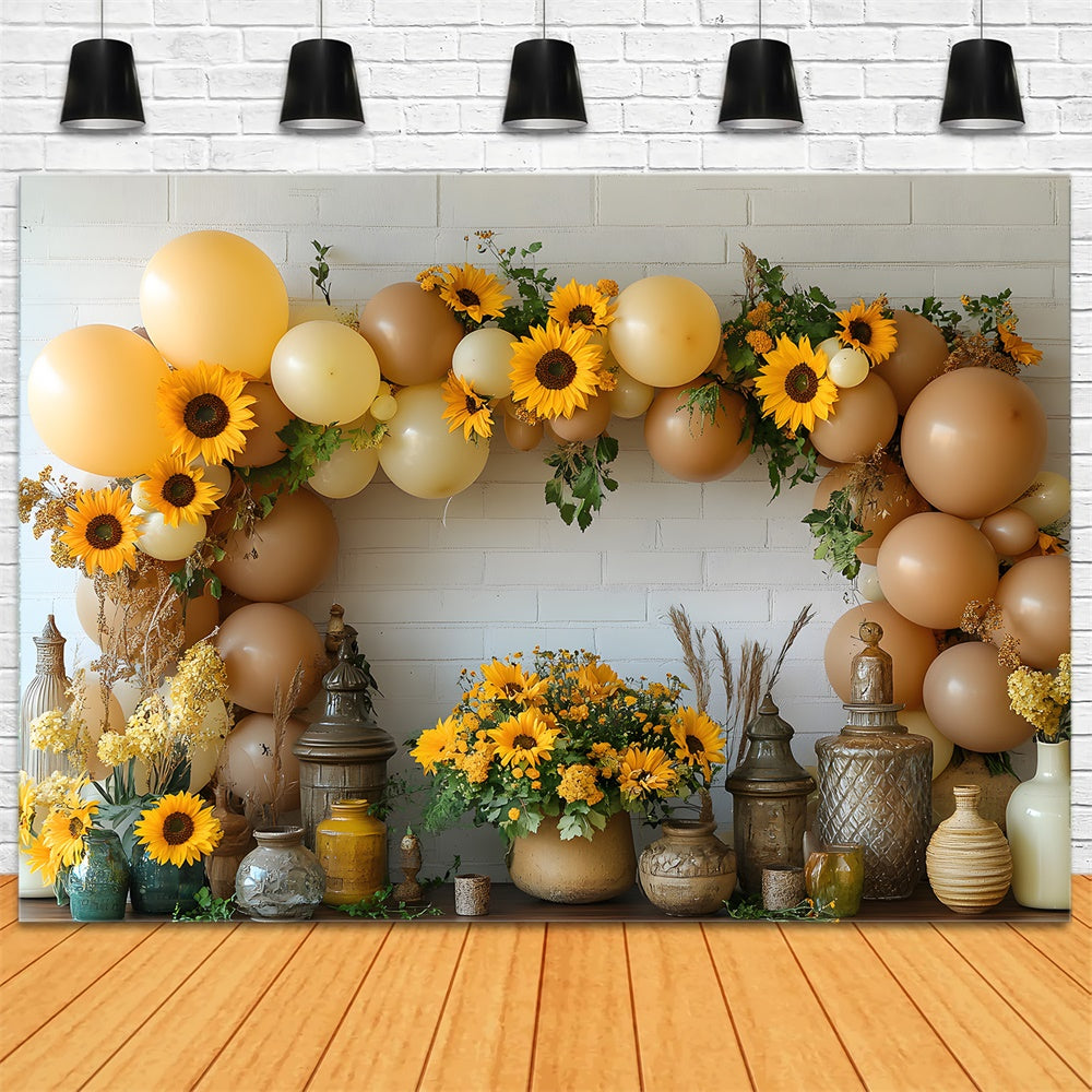 Toile de fond Mur décoré de tournesols et ballons automnaux RR9-37