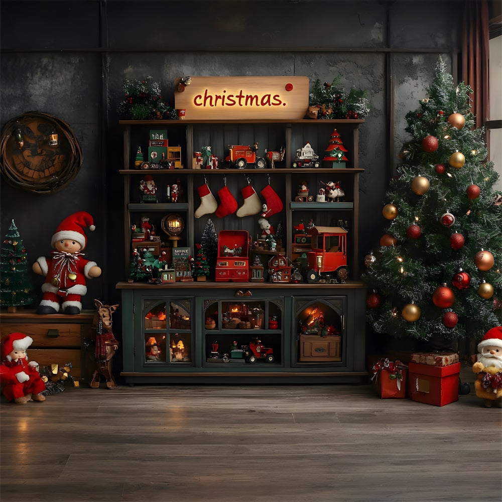 Toile de fond Salle de jouets avec sapin de Noël pour photographie RR9-72