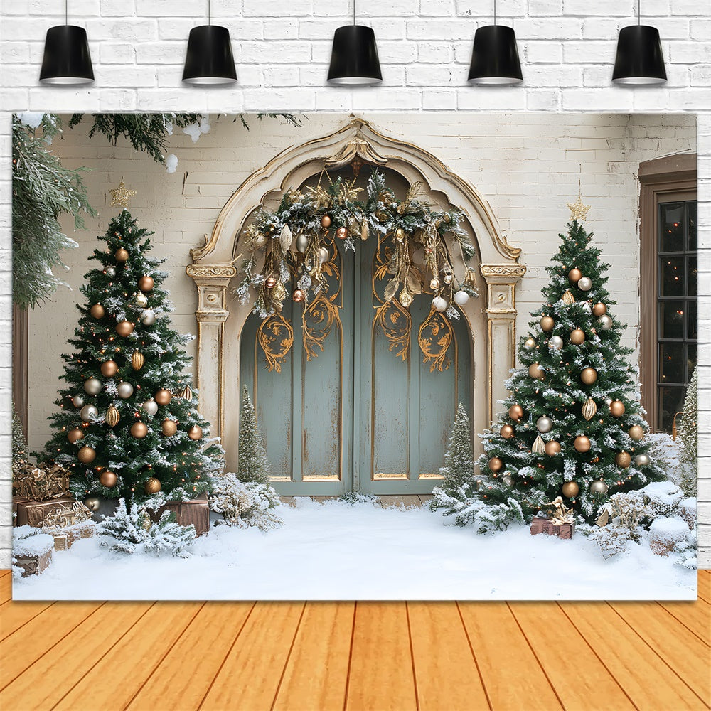 Toile de fond Sapin enneigé avec mur rétro de Noël RR9-76