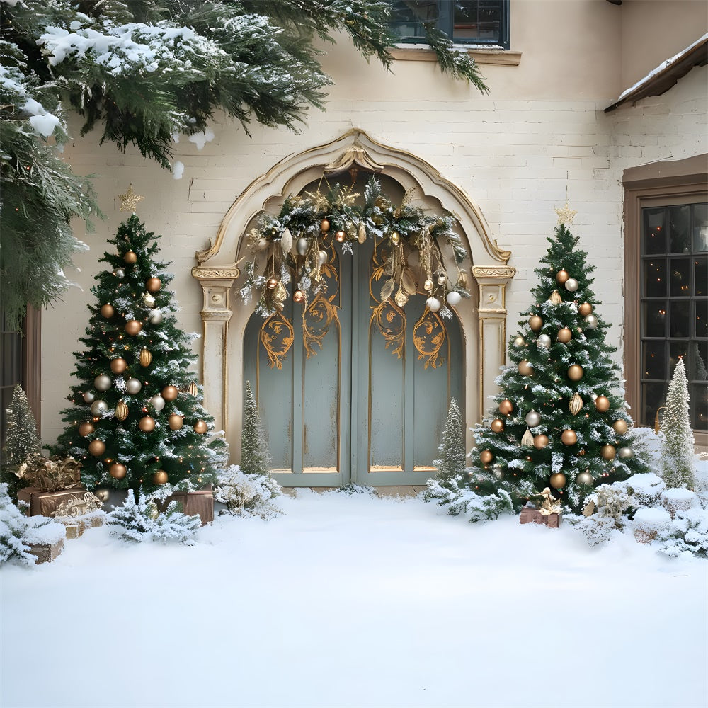 Toile de fond Sapin enneigé avec mur rétro de Noël RR9-76