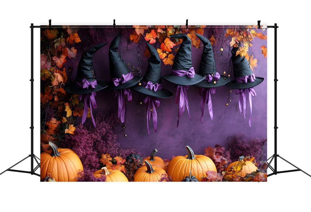 Toile de fond Citrouille avec chapeau mur violet d'Halloween RR9-81