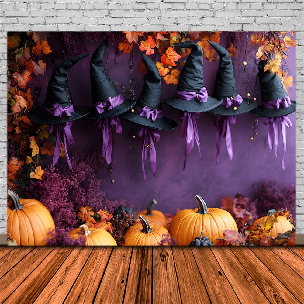 Toile de fond Citrouille avec chapeau mur violet d'Halloween RR9-81