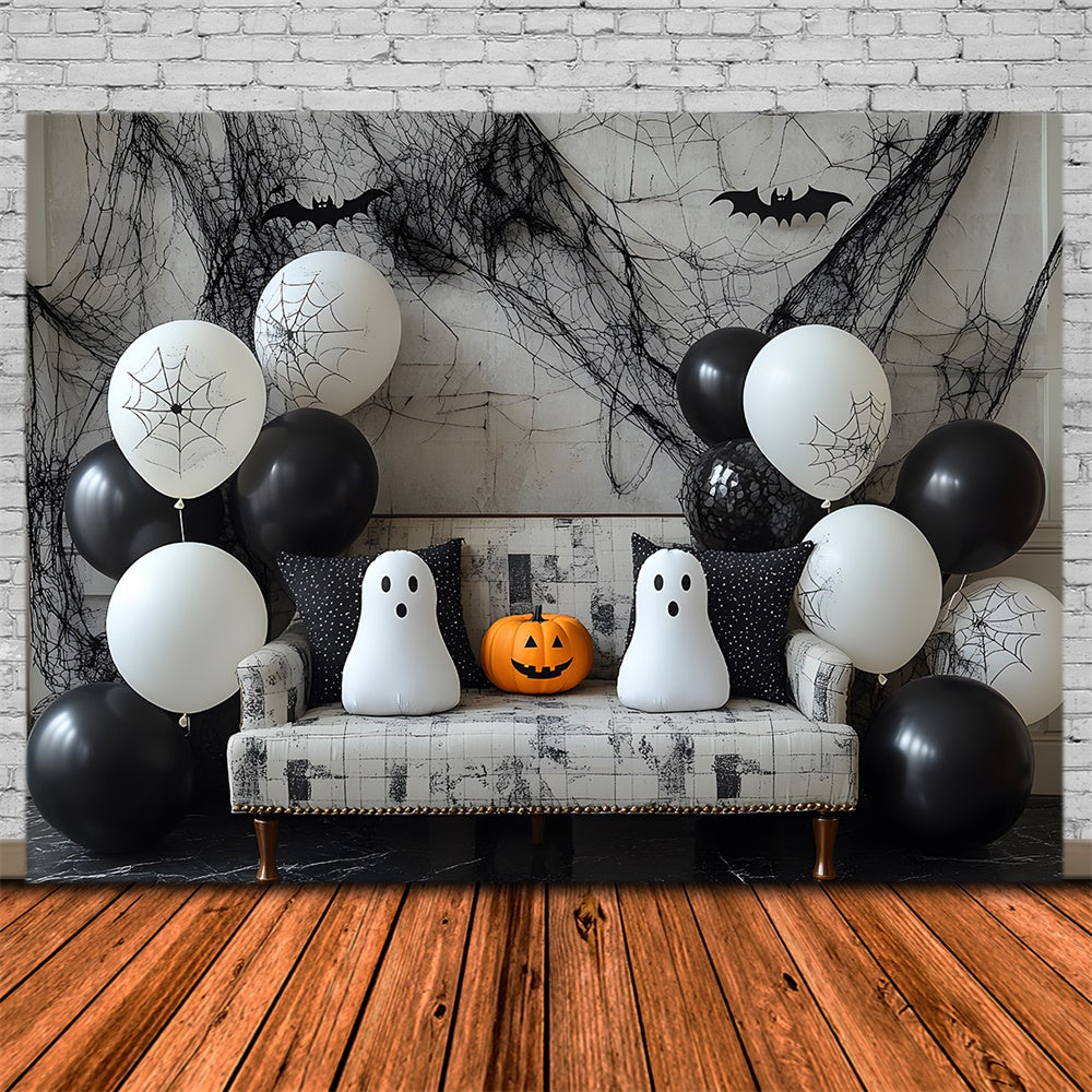 Toile de fond Ballons fantômes et citrouilles décor d'Halloween RR9-86