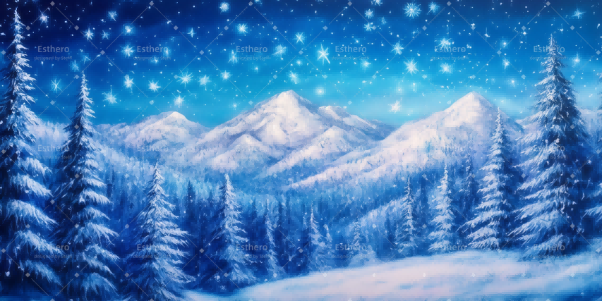 Fond de Scène Personnalisé Montagne enneigée sous la nuit étoilée CSH59-T49