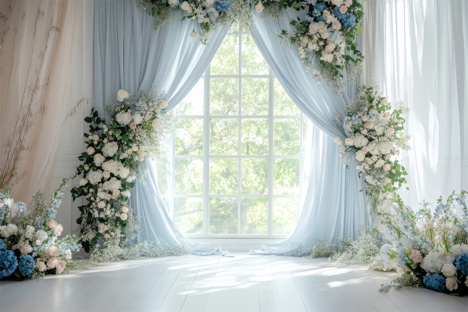 Fond Photo Printemps Rideau Florale Arche Mariage TWW2-19