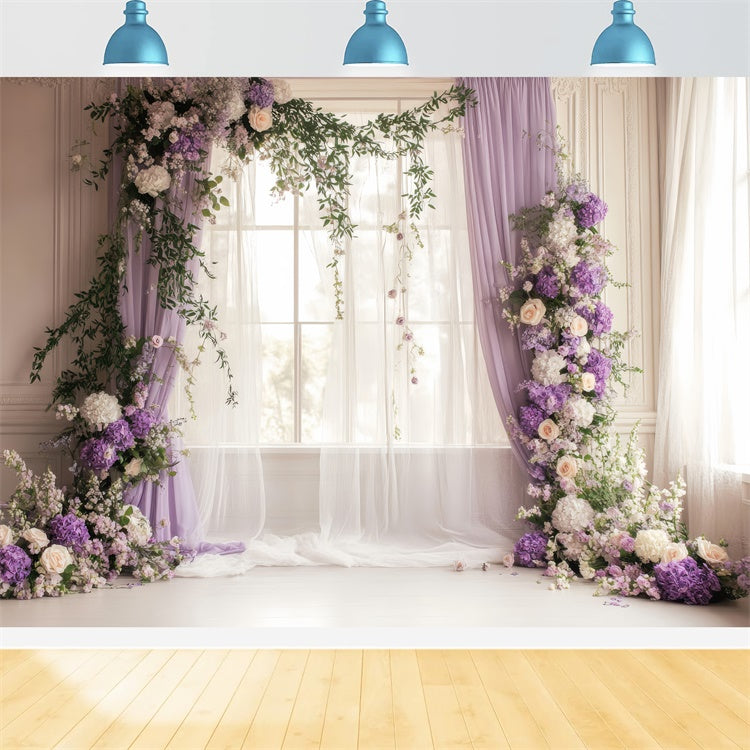 Toile de fond Printemps Arche Florale Violet Mariage TWW2-20