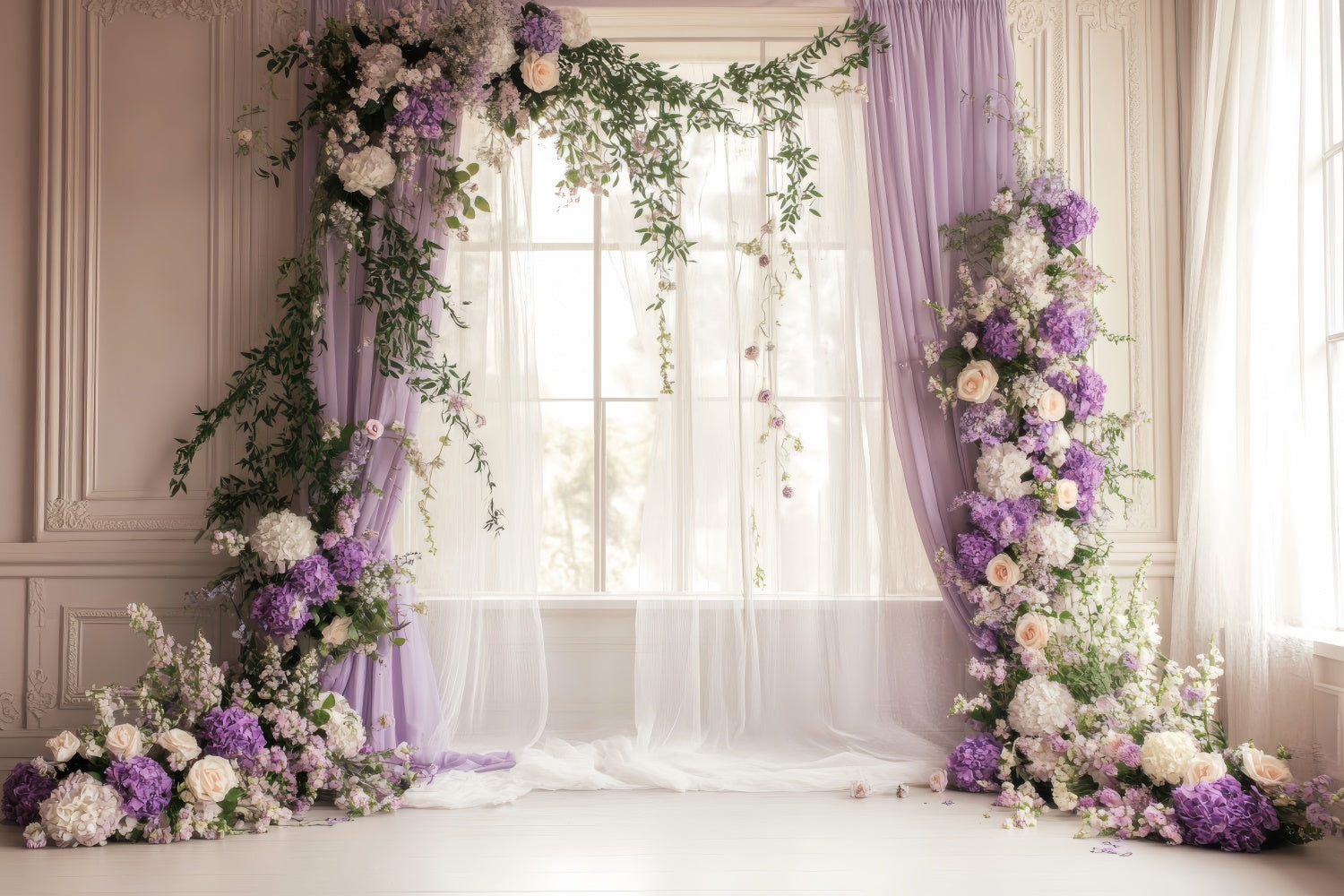 Toile de fond Printemps Arche Florale Violet Mariage TWW2-20