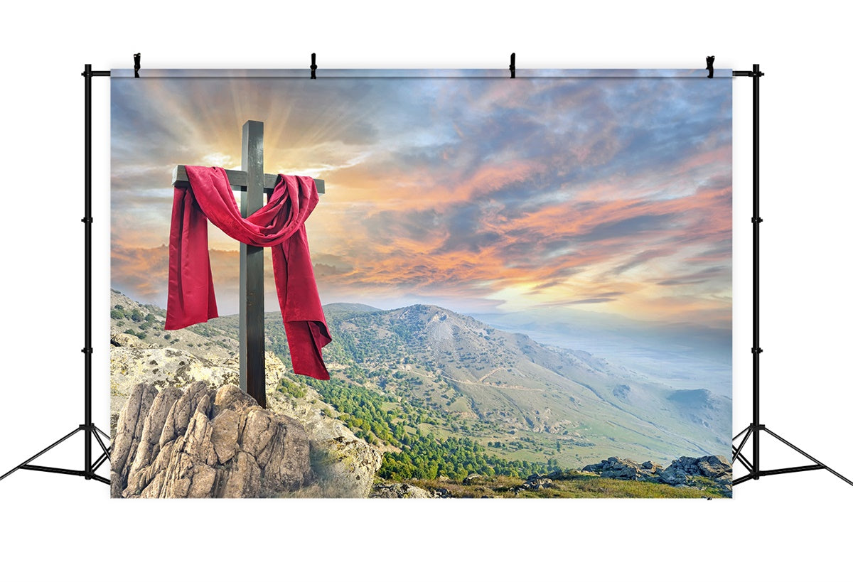 Fond studio photo paques Montagne Majestueuse Croix Sacrée TWW3-11