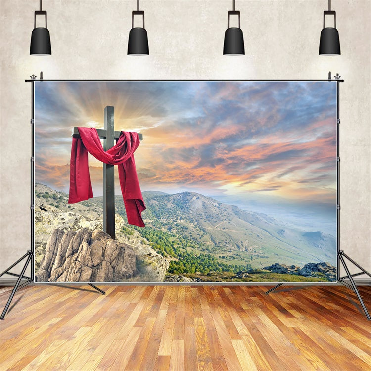 Fond studio photo paques Montagne Majestueuse Croix Sacrée TWW3-11