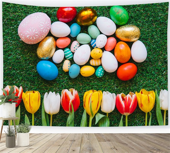 Toile de fond paque Œufs Colorés Herbe Verte TWW3-14
