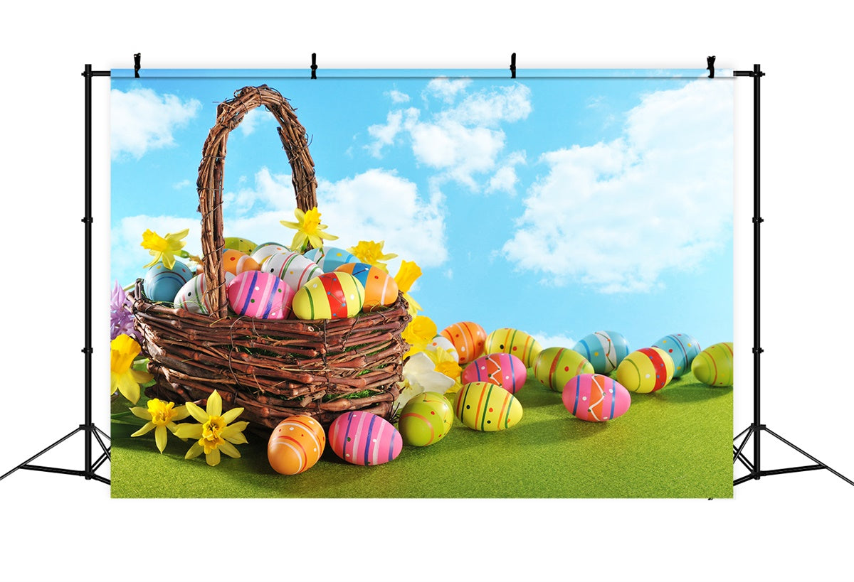 Toile de fond pâques Panier Fleuri de Printemps et Œufs TWW3-26